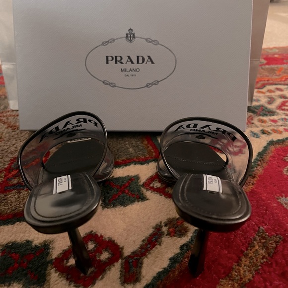 PRADA Logo-print Plexiglas high-heel slides-Prada mules - Picture 11 of 13